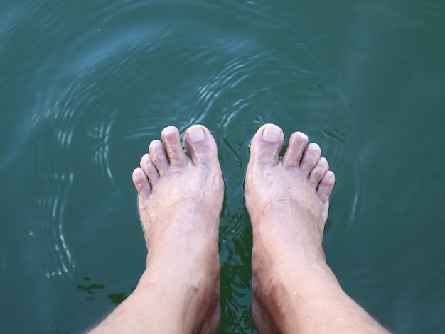 Low section of person legs in sea