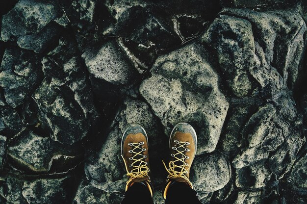 Low section of person standing on rock