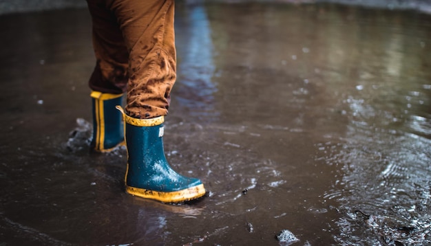 Low section of person standing on wet footpath