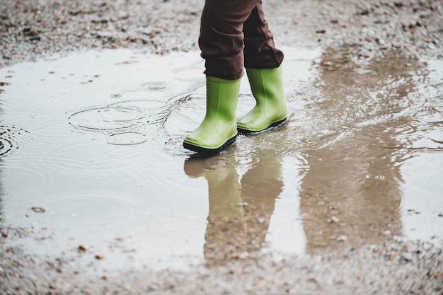 low section of person walking on puddle