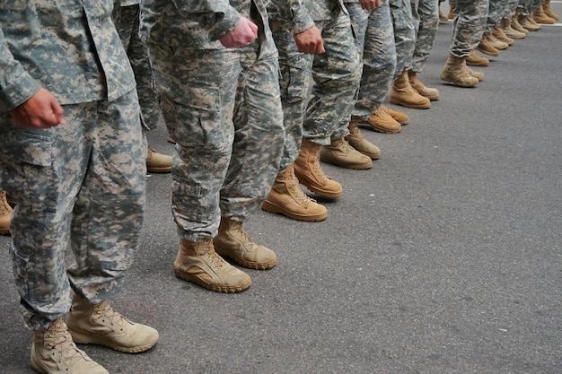 low section of soldiers standing in a row