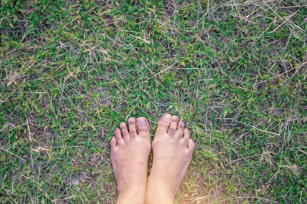 Foto sezione bassa della donna sull'erba