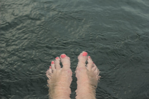 Low section of woman legs in lake