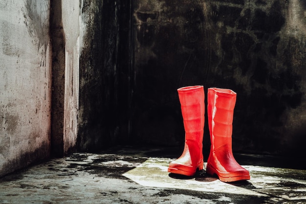 Photo low section of woman standing in abandoned building