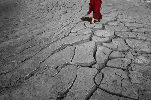 Foto sezione bassa di una donna che cammina su una terra sterile