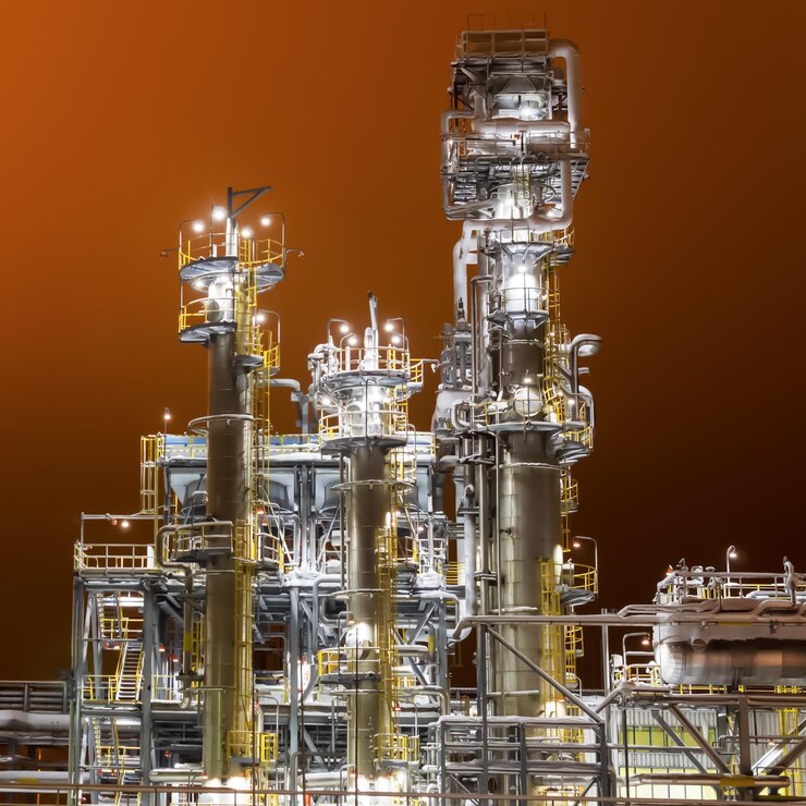 Low-temperature gas separation unit is installed at night.