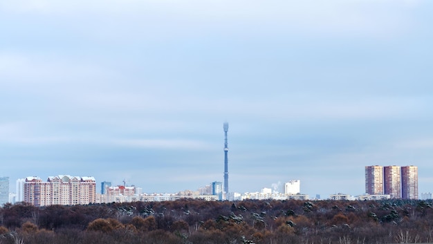 Low winter clouds over city