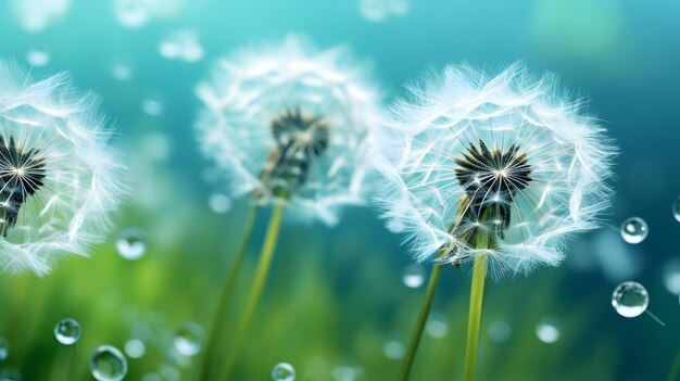 Lower fluff dandelion seeds with dew drop beautiful