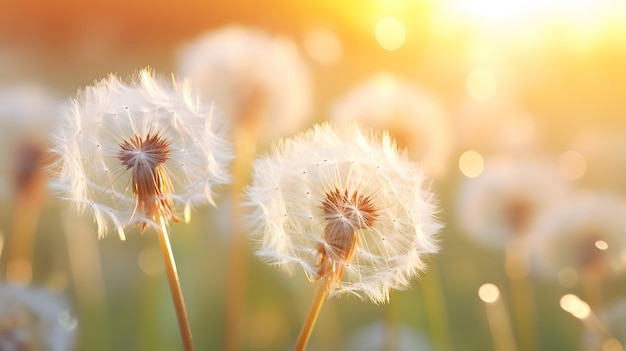 Lower fluff dandelion seeds with dew drop beautiful