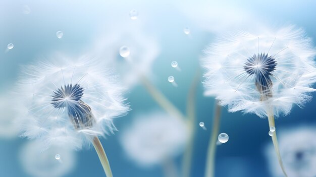 Lower fluff dandelion seeds with dew drop beautiful