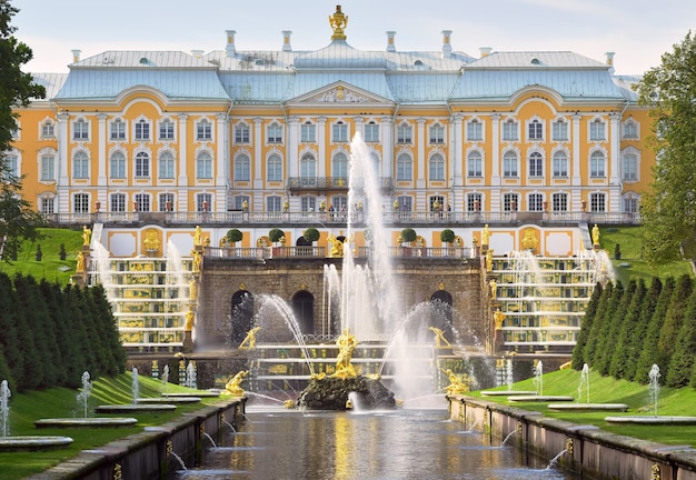 Lower Petrodvorets Park Fountains and terraces of the Grand cascade Golden sculptures