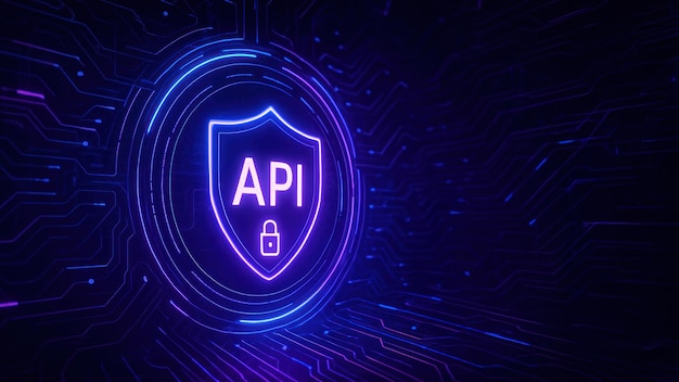 A lowing api icon at the center surrounded by abstract geometric patterns and dynamic digital elements creating application programming interface api api programming