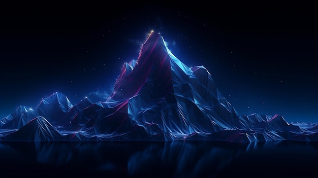 LowPoly Dark Image of High Mountains with Ultraviolet IlluminationAi