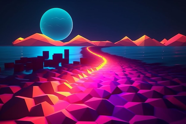 LowPoly Neon Summer Beachscape