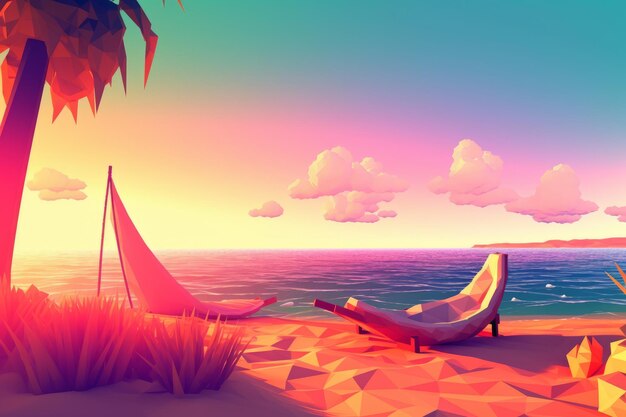 Photo lowpoly summer beachscape