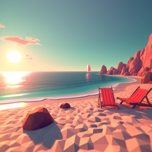 Lowpoly summer beachscape