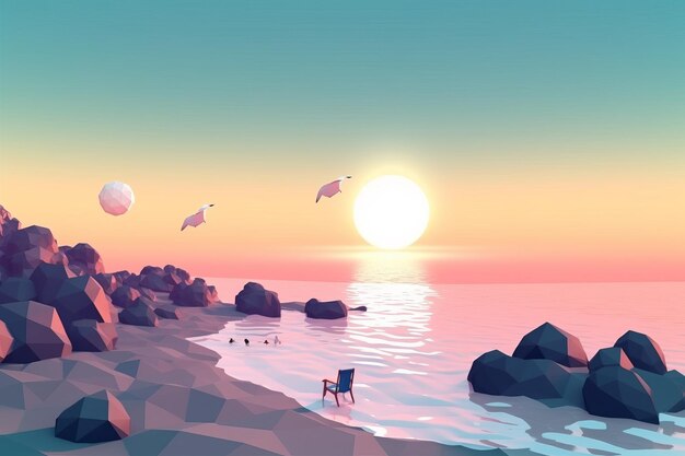 LowPoly Summer Beachscape