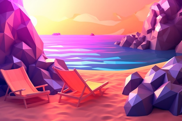 Lowpoly summer beachscape