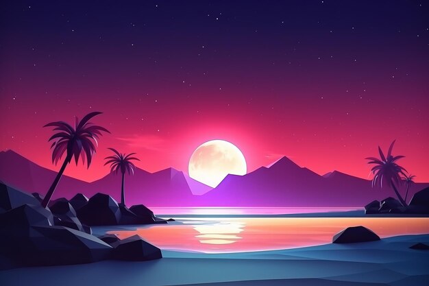 Lowpoly summer night beachscape