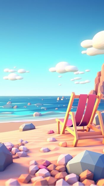 Foto lowpoly zomer strandlandschap