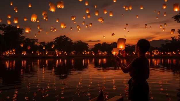 Loy Kra Thong Spectacle Floating Lanterns Illuminate Chiang Mai Sunset