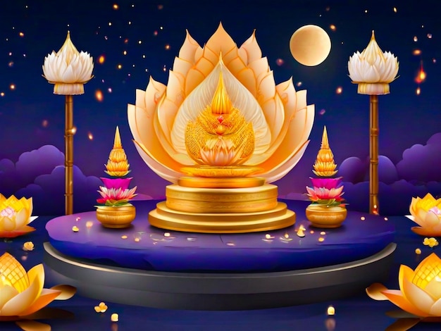 Foto il podio del loy krathong festival stage decorato con krathong fatto con petali di loto
