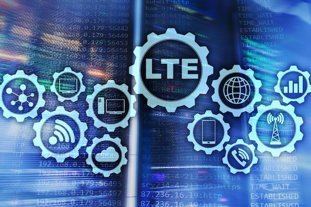 사진 서버 배경에 lte 무선 비즈니스 인터넷 및 가상 현실 개념 정보 통신 기술