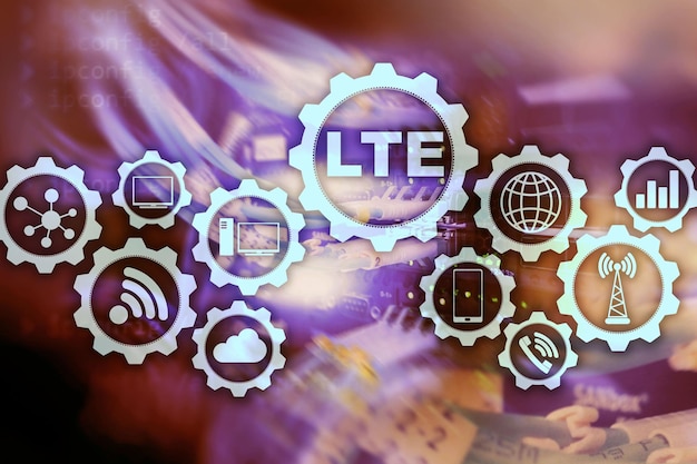 LTE Wireless Business Internet and Virtual Reality Concept Information Communication Technology on a server background