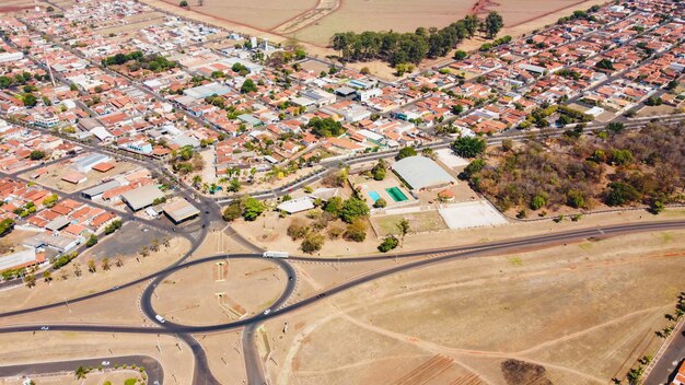 LuÃ­s AntÃ´nioSÃ£o Paulo Brasil - August 09 2021: Aerial image of the city of Luis Antonio