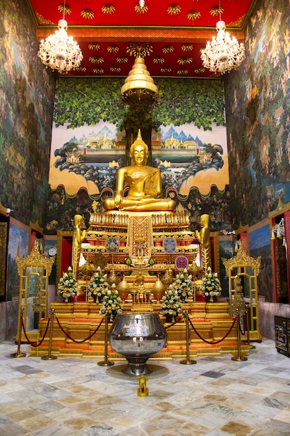 Luang Por Wat Rai Khing buddha god statue for thai people traveler travel visit respect praying blessing wish myth holy at Wat Rai Khing or Raikhing temple on November 42022 in Nakhon Pathom Thailand