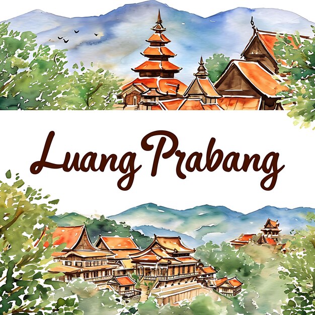 Luang Prabang Text With Graceful and Flowing Typography Desi Watercolor Lanscape Arts Collection