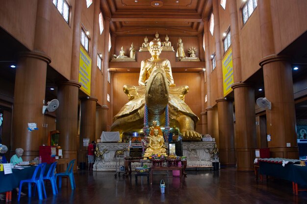 Luang Pu Liu monk and buddha statue for thai people and foreign travelers travel visit respect praying at Wat Rai Tang Thong temple at Kamphaeng Saen city on August 30 2023 in Nakhon Pathom Thailand