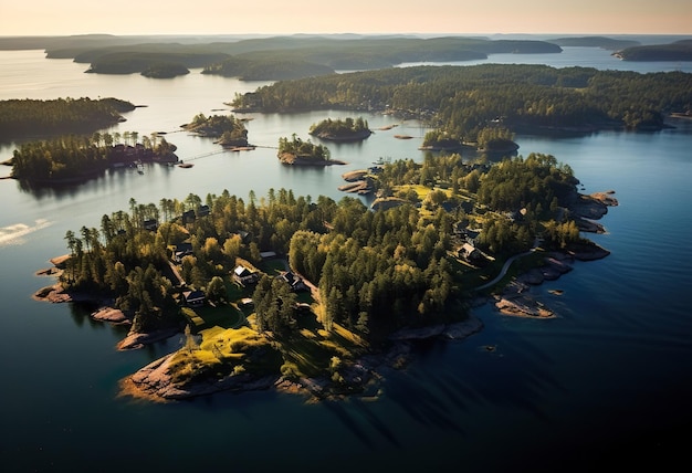 Luchtbeeld boven het eiland in de Stockholmse archipel