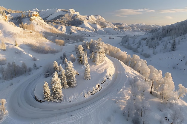 Luchtbeeld van besneeuwde bergen Generatieve AI