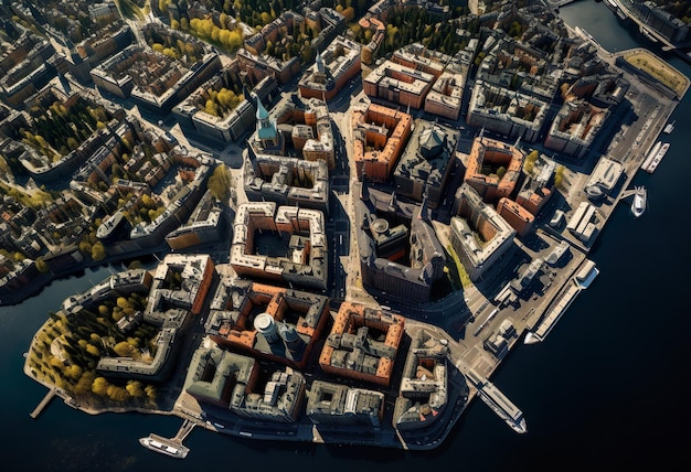 Luchtbeeld van boven het centrum van Stockholm