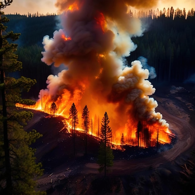 Foto luchtbeeld van brandende bosbranden ecologische ramp