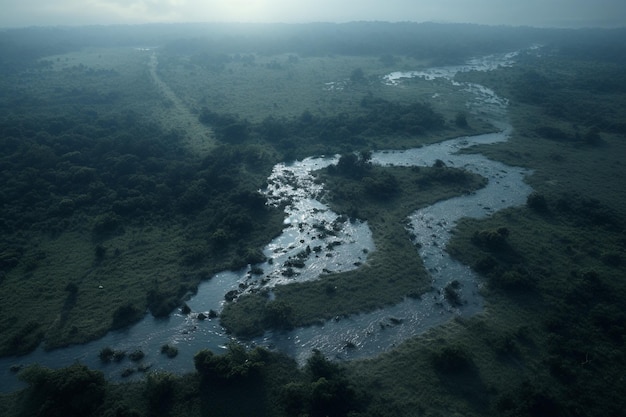 Luchtbeeld van de rivier