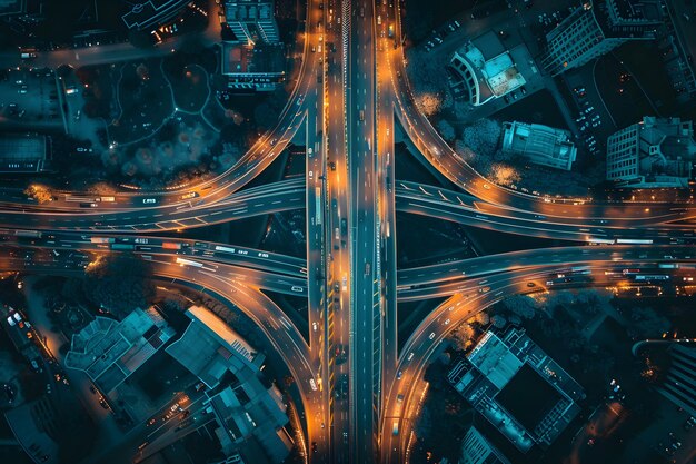 Luchtbeeld van de Shanghai Interchange Overpass's nachts in China