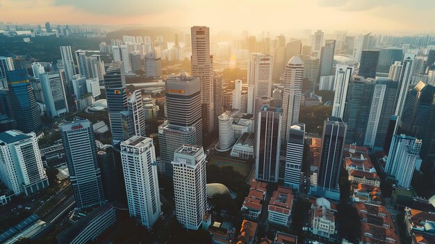 Luchtbeeld van de skyline van Bangkok bij zonsondergang Thailand Business en finance concept
