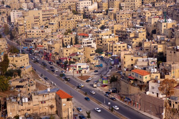 Luchtbeeld van de stad Amman, de hoofdstad van Jordanië.