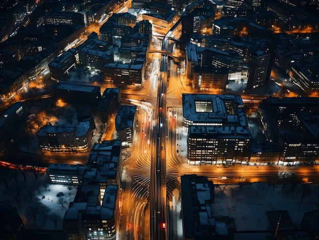 Foto luchtbeeld van de stadsverlichting