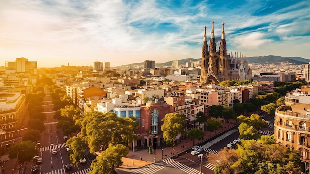 Luchtbeeld van de wijk eixample in Barcelona, Spanje