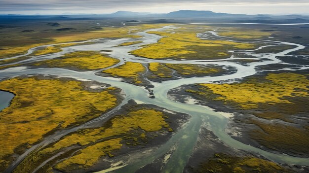 Luchtbeeld van de Yellow Reef River Valley in het noorden van het Noordpoolgebied