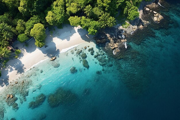 Luchtbeeld van een afgelegen strand met helder water