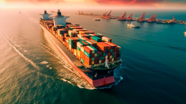 Luchtbeeld van een containerschip op zee Generatieve AI