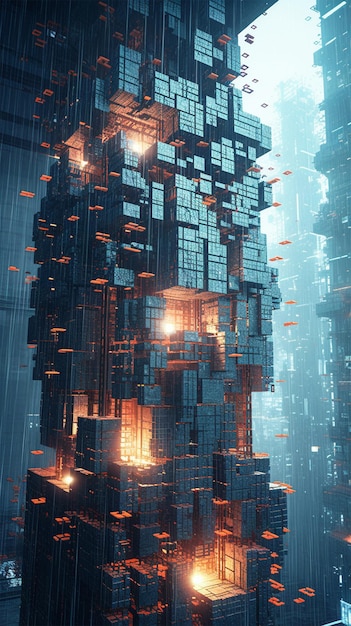 Luchtbeeld van een cyberpunk stad futuristische architectuur