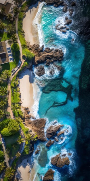 Foto luchtbeeld van een droomachtig strand fotorealistische tuinfotografie behang