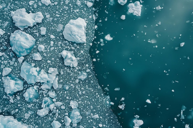 Luchtbeeld van een gletsjer met gebroken ijs en turquoise water Behangpostkaart