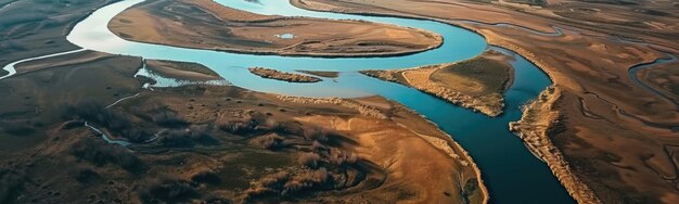Luchtbeeld van een kronkelende rivier