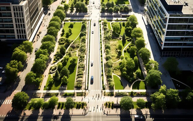 Foto luchtbeeld van een lange rechthoekige groene vloerstraat